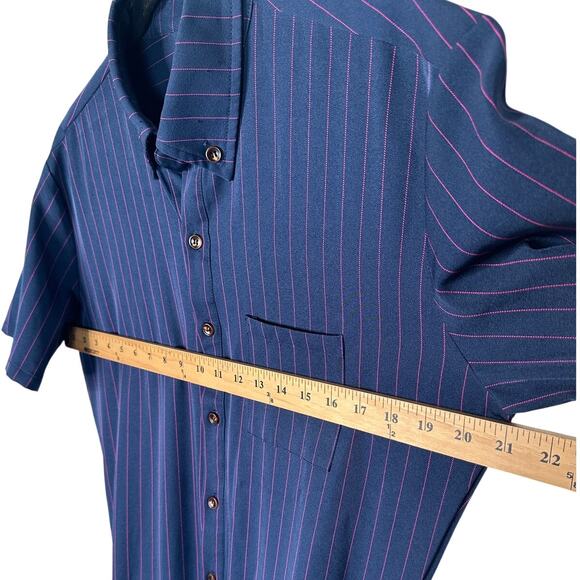 NEW! RomperJack Men's M Navy Chateaux Pinstripe Jumpsuit Slim Short Sleeve Blue - Picture 5 of 9
